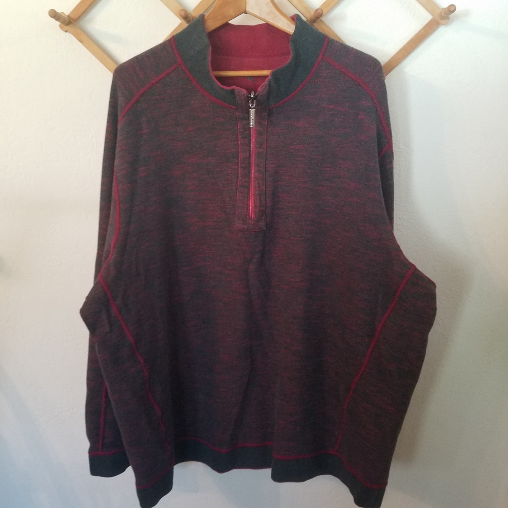 Tommy Bahama Sweaters Men XL Reversible Quarter Zip Burgundy/Grey Ribbed